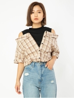 肩あきレイヤードチェックSH/モカ