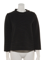 肩釦ハイネックボーダーカットソープルオーバー/ブラック