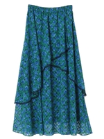 小花ドットジャガードティアードスカート/グリーン