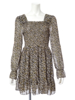 小花柄シャーリングワンピース/ブラック