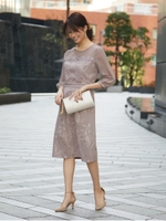 総刺繍タイトドレスワンピース/モカ