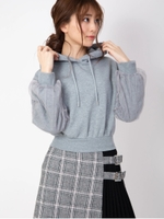 袖チュールパーカー/グレー