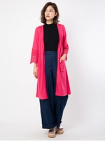 袖レースカットカーデ/ピンク