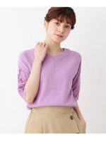 袖レ−ス五分袖ニット/ライトパープル(081)