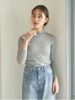 透かし衿ニットプルオーバー/杢グレー