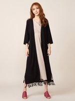 透かし編みロングカーディガン/ブラック