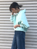 抜け襟ニットパーカー/グリーン