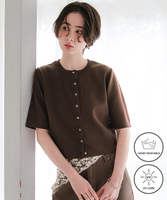 クリア釦UVケア半袖ニットカーディガン