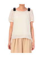 リボン付きパフスリーブデシンブラウス