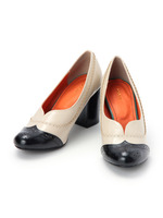 太ヒールカラーコンビクラシカルパンプス