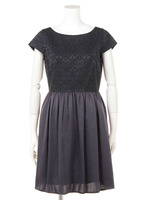 JPDF ジャガードサテン パニエ付きフレンチスリーブワンピース