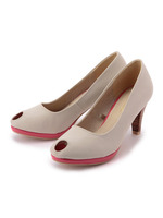 穴あきカラーブロックヒールパンプス