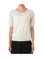 ビジュー使い半袖ニットプルオーバー