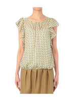 ヨットプリントフリルスリーブブラウス