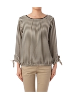 袖口リボンボーダージョーゼットブラウス