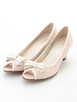 オープントゥ配色リボンパンプス