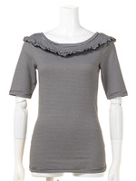 【Auntie　Rosa】　ボーダーフリル5分袖TOPS