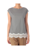 裾レース天竺ボーダープルオーバー