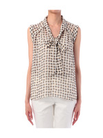 ボウタイ付きドット柄ノースリーブブラウス