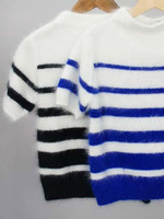 ミンクフィニッシュド半袖ニット＜ボーダー＞