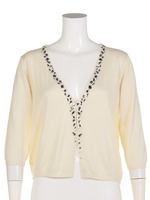6分袖ビジュー刺繍V開きカーディガン 