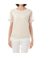 レース切り替えラメ裏毛カットソー