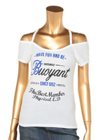 クロスストラップ付きオフショルダーカットソー