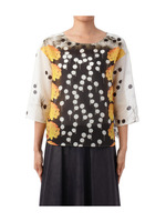 プリントラウンドネック七分袖ブラウス