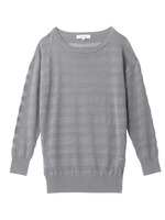 透かし編みボーダーニットプルオーバー