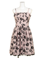 フラワー柄バックレースアップワンピース