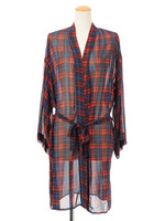 チェックシフォンロングカーデ