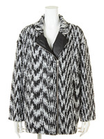 フェイクレザーラペルツイードコート