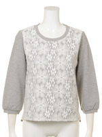 レース×裏毛プルオーバー