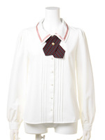 ストライプタイ付タックブラウス