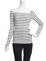 Ribボーダーボートネックプルオーバー