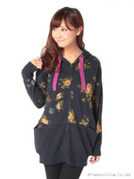 ゴブランフラワーブーケプリントロングパーカ