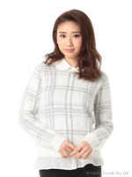 シャツ付きビジューシャギーチェックニット