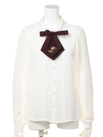 刺繍入りネクタイ付きブラウス