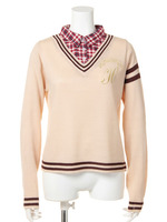 チェックレイヤード風ニットプルオーバー