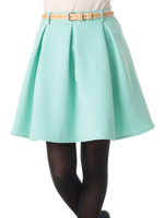 配色ベルト付タック45丈スカート