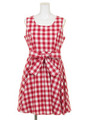ウエストリボン付きギンガムチェックワンピース
