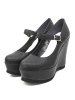 【R&E】ワンストラップハイウェッジパンプス