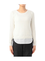 ワッフル編み裾切り替えニットプルオーバー