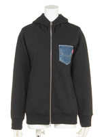 デニム ポケット ハイネック ジップ パーカー