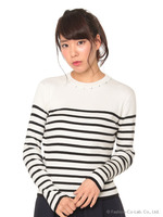 ボーダーハイネックニットPO