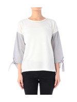 袖ストライプ異素材ミックスプルオーバー