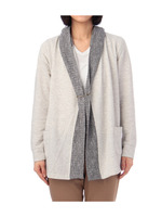 リブニット切り替えフードつきカーディガン