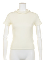 半袖カットリブネックパールトップス