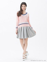 Vネックライン入りニット/ピンク