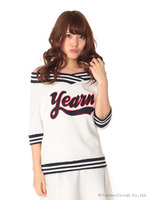 Vネックロゴオフショルプルオーバー/シロ